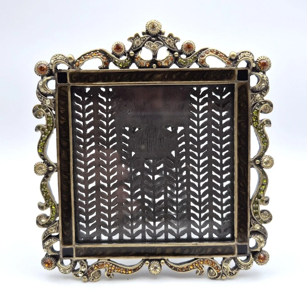 Tizo Jeweled Crystal Enameled 4x4 Frame Amber Champagne Metal